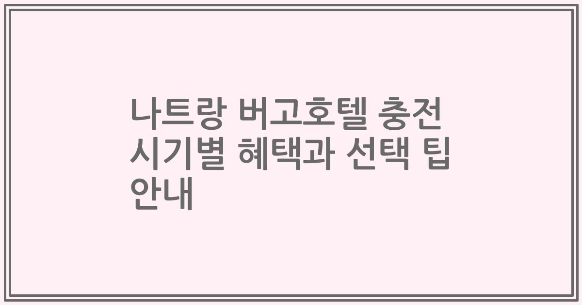 나트랑 버고호텔 충전 시기별 혜택과 선택 팁 안내