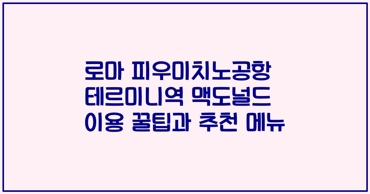로마 피우미치노공항 테르미니역 맥도널드 이용 꿀팁과 추천 메뉴